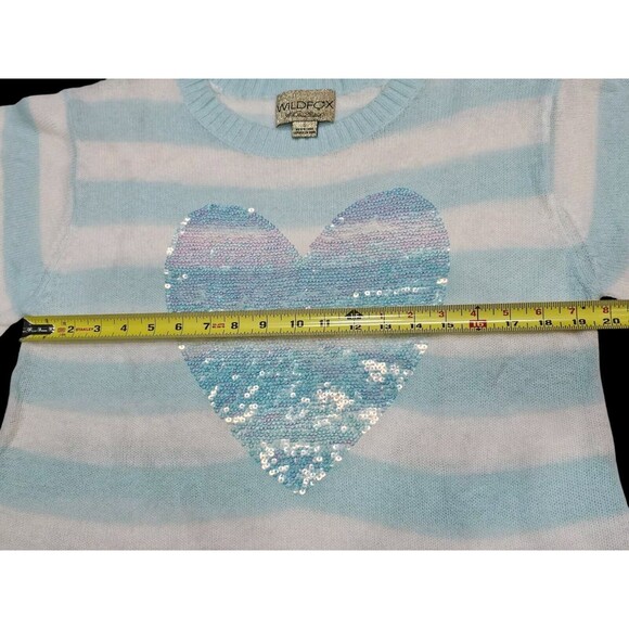 Wildfox White Label Striped Sequin Heart Short Sleeve Sweater Size Small S Blue - Picture 7 of 12